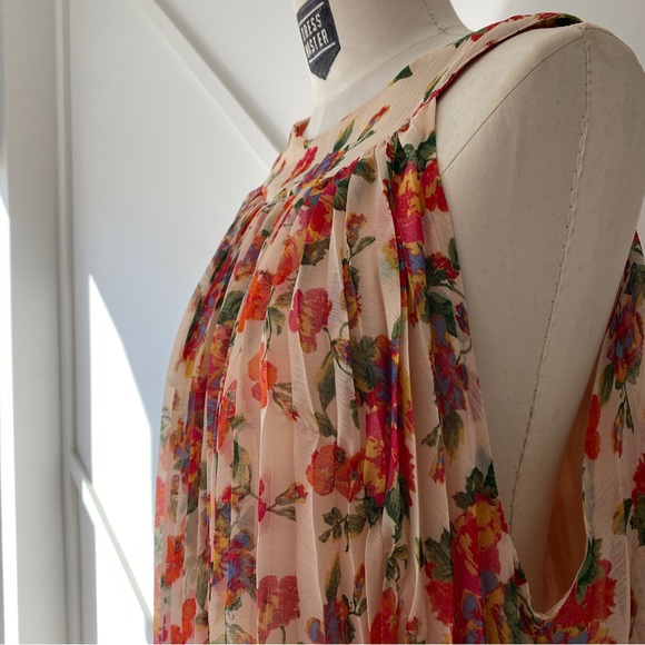 Free People Chiffon Floral Pleated Mini Dress - S - Picture 5 of 11